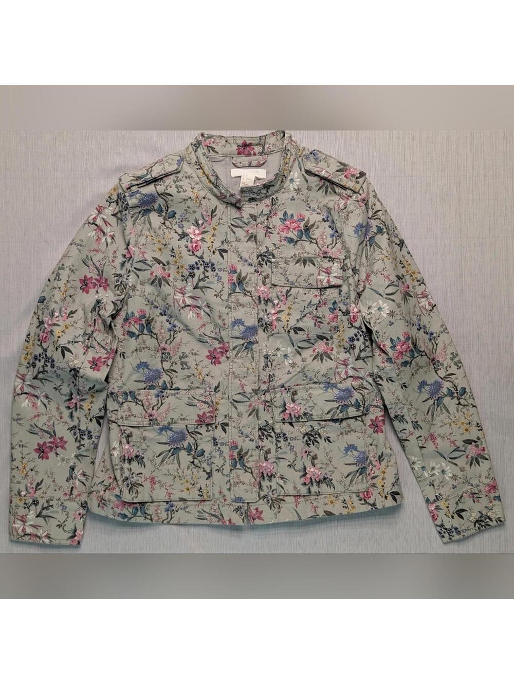 H&M Floral Hidden Button Pocket Jacket Size 12